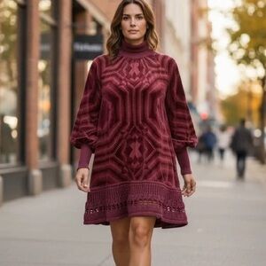 1990s Jean Paul Gaultier Sheer Silk Devore Red Velvet & Knit Dress / Tunic